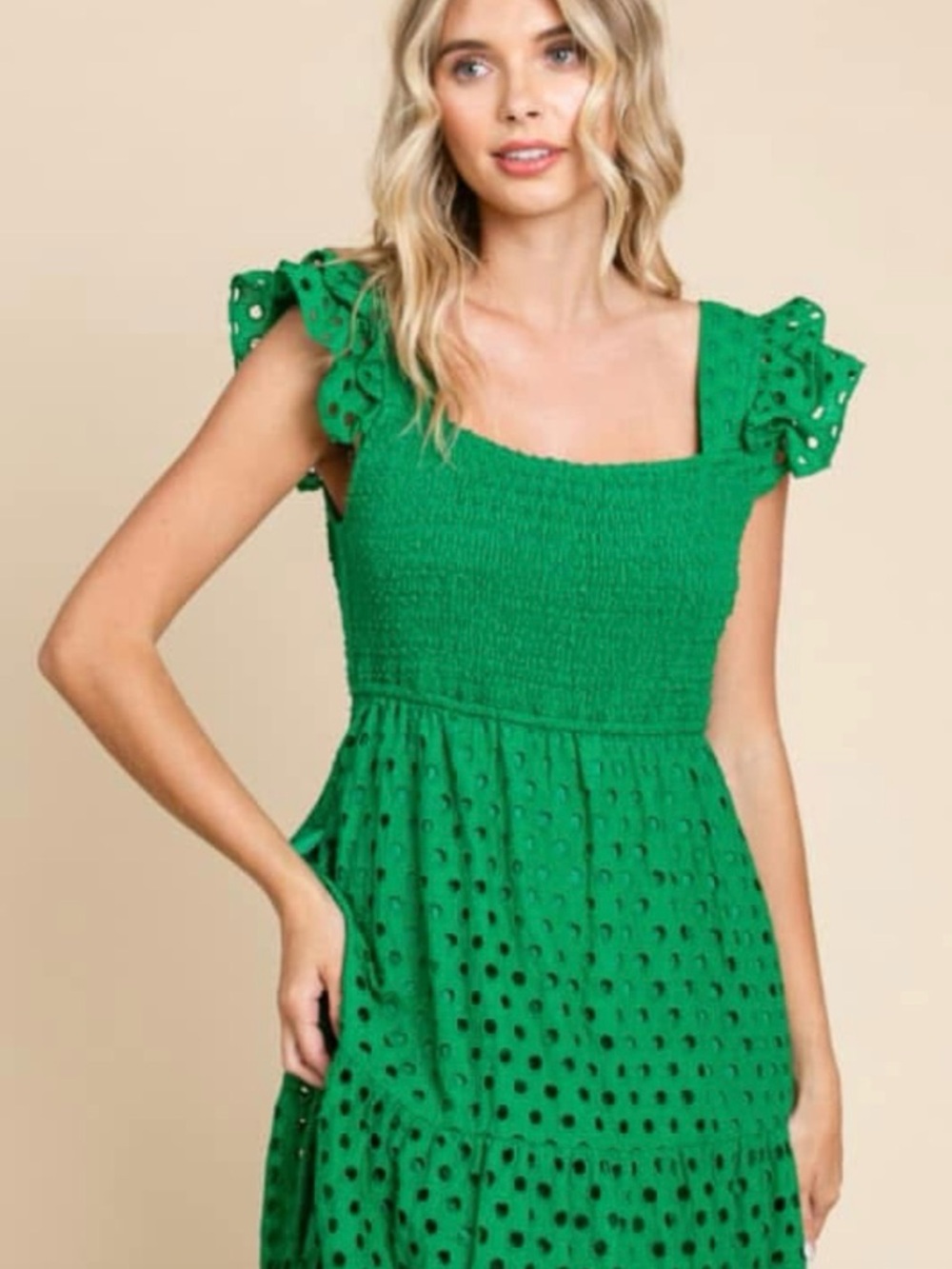 Green Eyelet Midi Dress